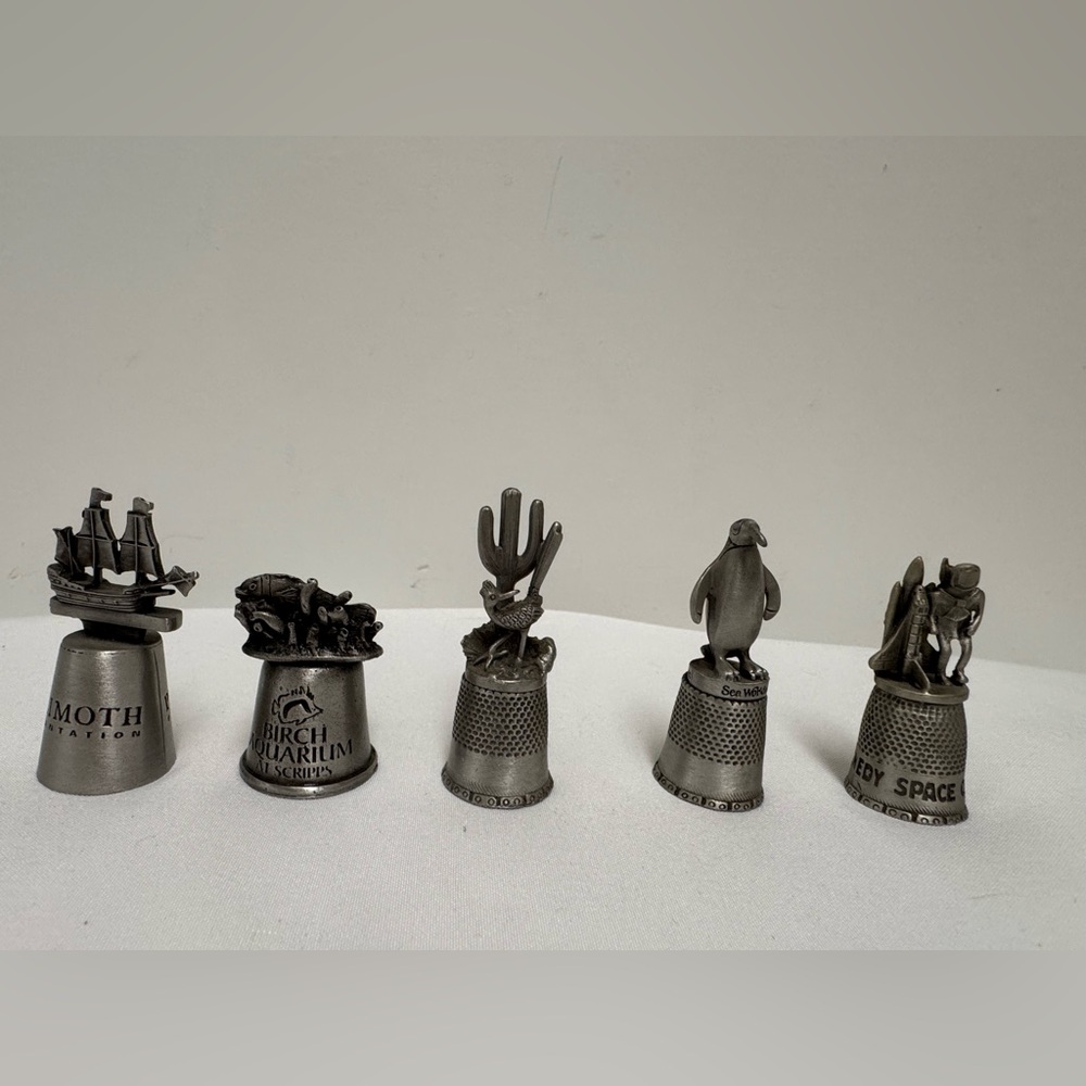 Vintage Pewter Thimble Set - Nautical and Nature Designs